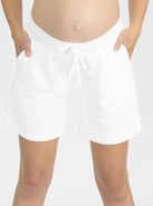 Front view - White Maternity Cotton Shorts (4801470955614)