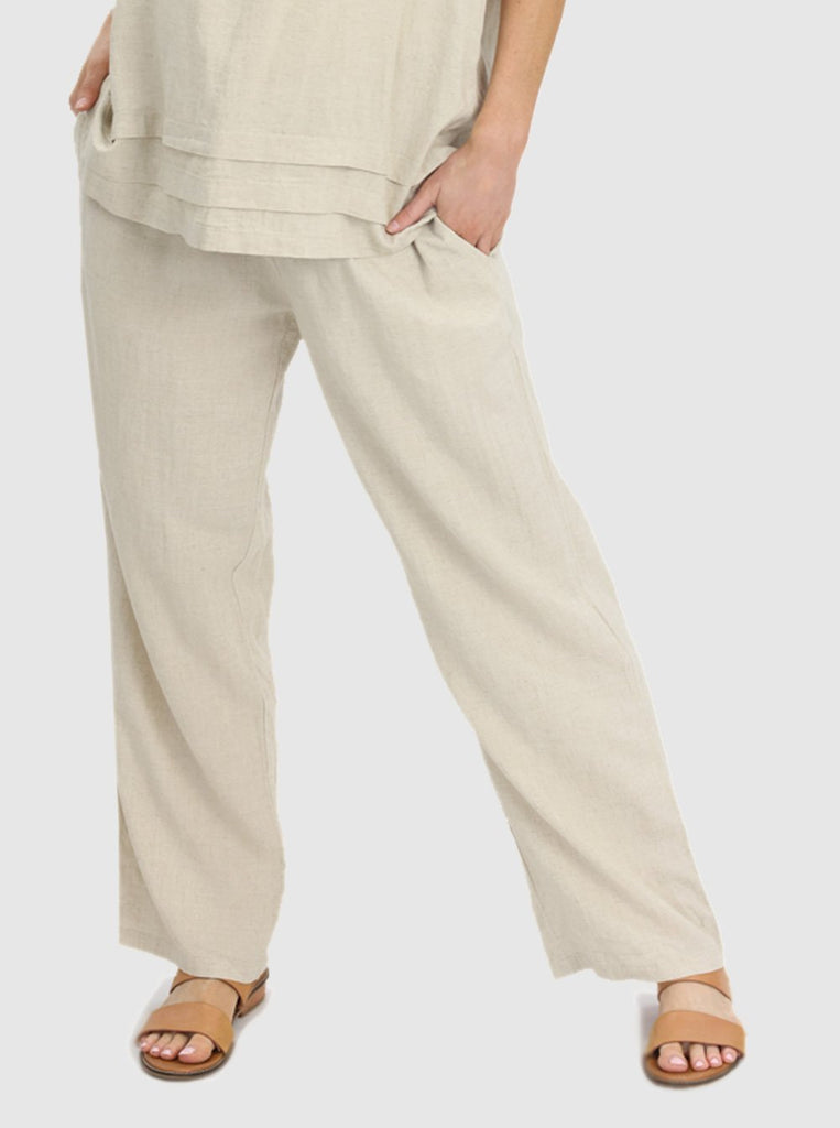 Front view - Comfortable Linen Maternity Pant in Beige (6640782016606)