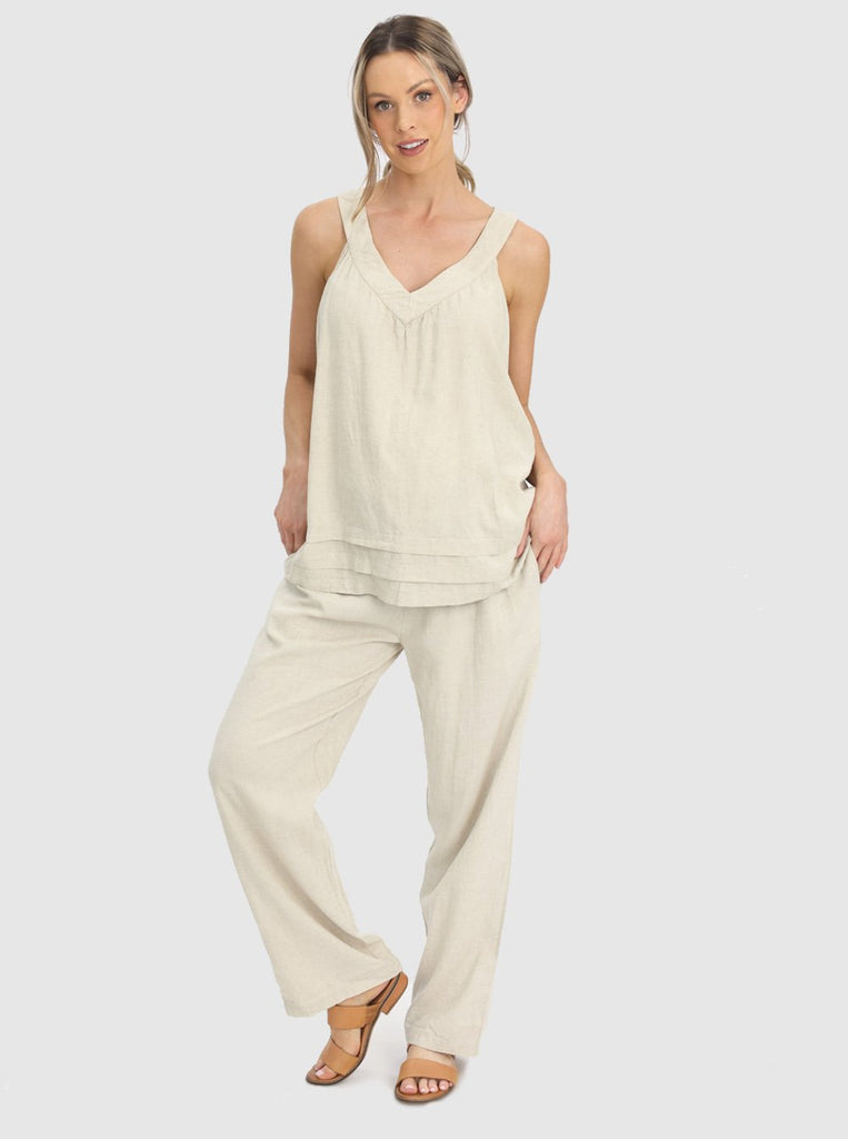 Full view - Comfortable Linen Maternity Pant in Beige (6640782016606)