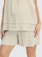 Front view - Maternity Linen Summer Shorts in Beige (6640782475358)