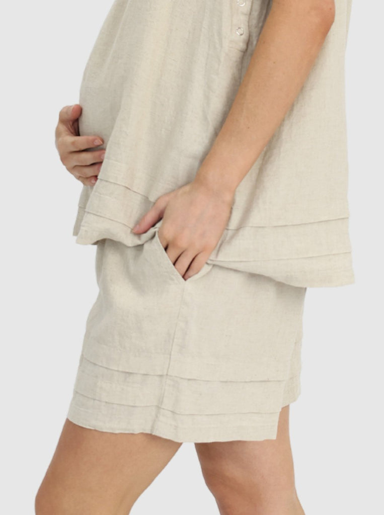 Side view - Maternity Linen Summer Shorts in Beige (6640782475358)