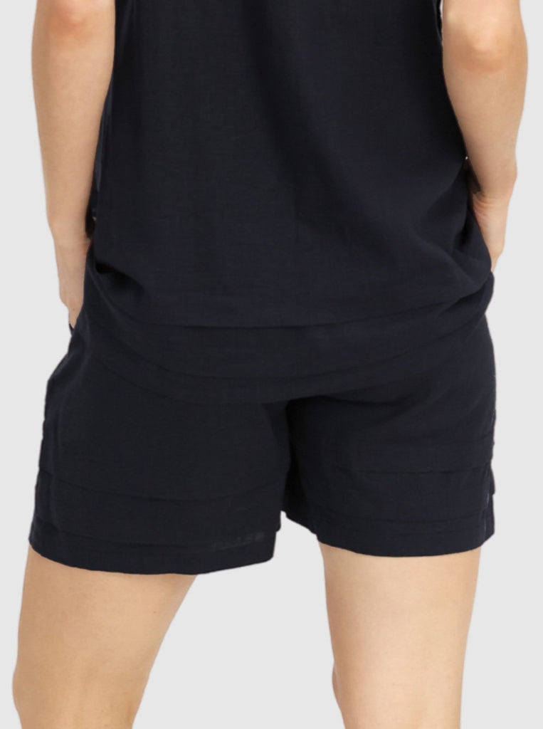 Back view - Black Maternity Linen Summer Shorts (6640782540894)