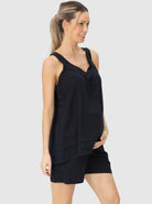 full view - Black Maternity Linen Summer Shorts (6640782540894)
