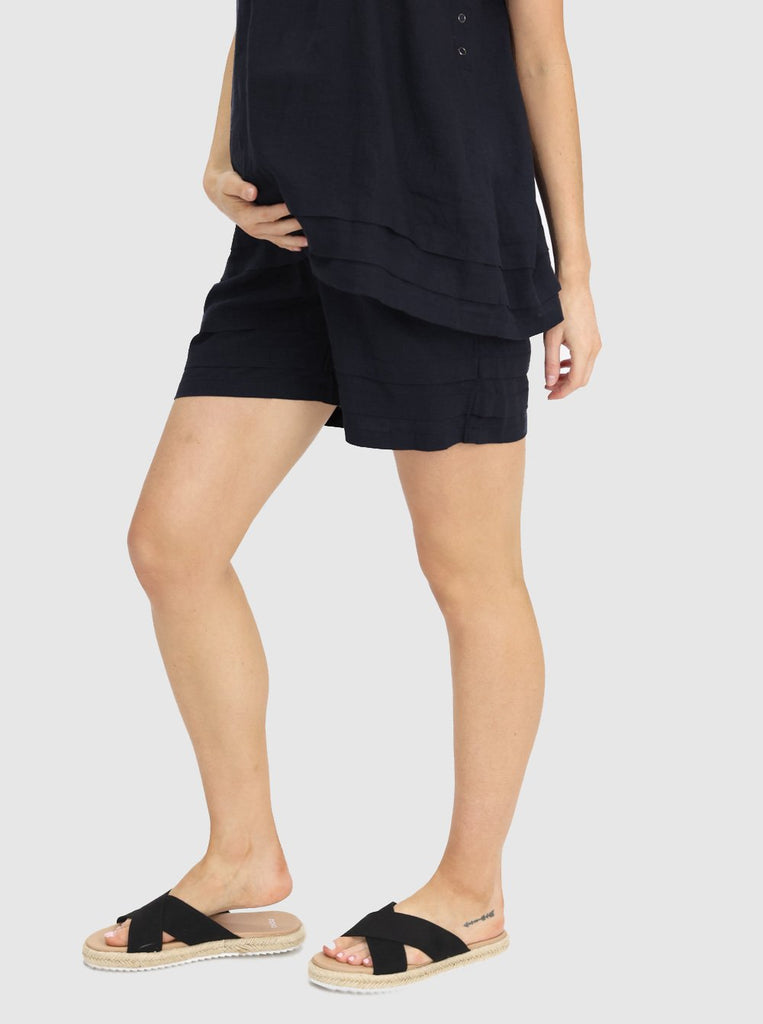 Main view - Black Maternity Linen Summer Shorts (6640782540894)