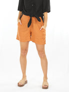 Main view - Maternity Linen Summer Shorts in Orange (6640782508126)