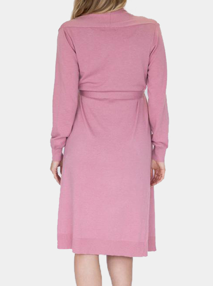 Maternity Long Knit Wool Blend Cardigan - Pink back (4694212018270)