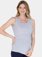 Main view - Nursing Sleeveless Pull Up Tank Top - Navy/Black Stripes (1637770428510)