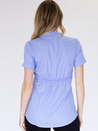 Back view - Short Sleeve Maternity & Nursing Blouse Work Top - Blue (6680496701534)