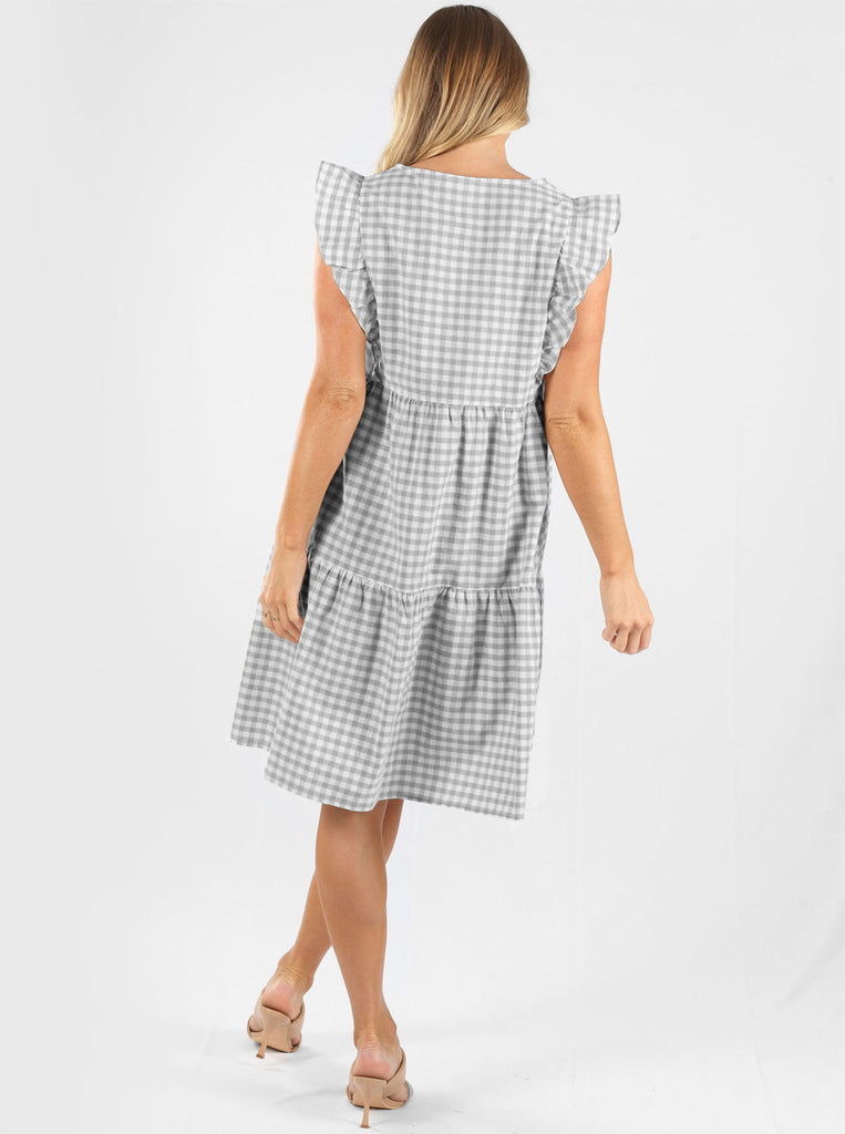 Back view - Maternity Gingham  Dress in Blue & White Check (6664488386654)