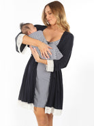 Nursing Dress + Robe + Free Baby Blanket Wrap - Hospital Pack Navy (1301887483998)