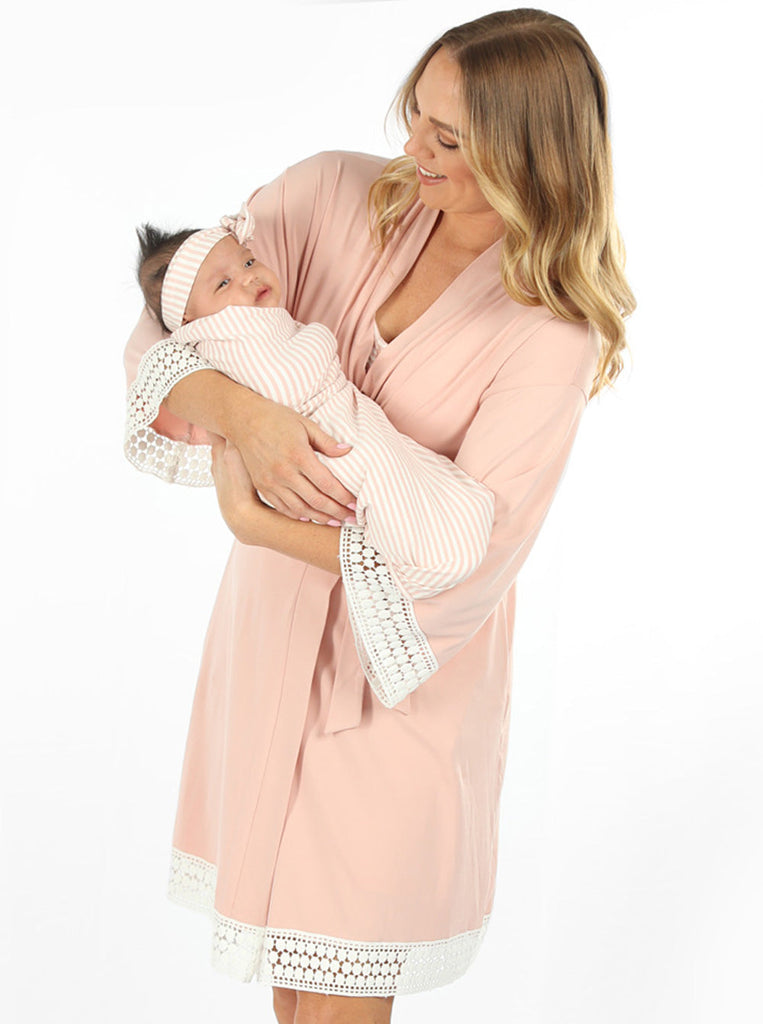 Hospital Pack: Nursing Dress + Robe + Free Baby Pouch - Pink - Angel Maternity - Maternity clothes - shop online (4801468727390)