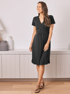 Main View - Maternity Crossover Neckline Tie Back Jersey Work Dress in Black from Angel Maternity