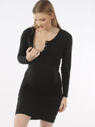 Lexie Maternity & Nursing Long Sleeve Dress in Black (6659153100903)