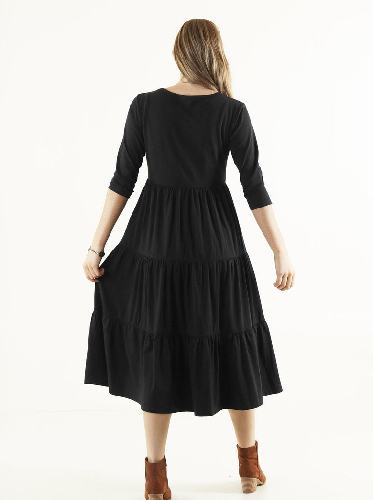Essential Maternity Tiered Midi Dress in Black - Angel Maternity USA
