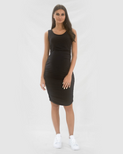 Full view - Black Sleeveless Bamboo Maternity Bodycon Dress (4802019819614)