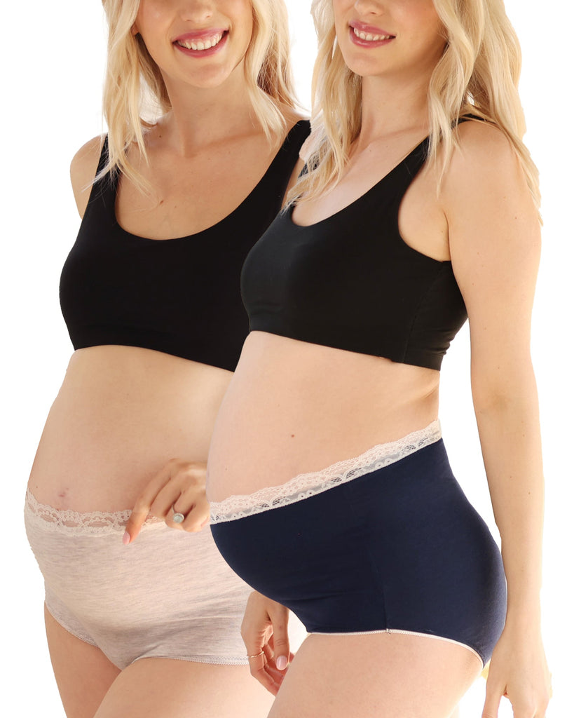 2-pack - Gracie Bamboo Maternity Underwear in Grey/Navy - Angel Maternity USA