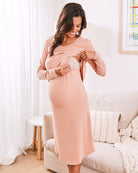 2-Piece Leah Maternity Loungewear/ Sleepwear Set - Dusty Pink - Angel Maternity USA