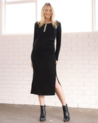 main view maternity midi dress in black