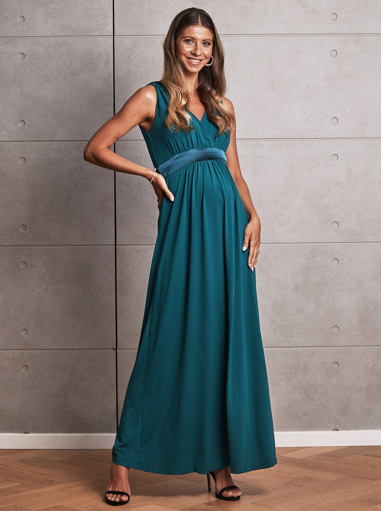 Carla Maternity Evening Dress with easy Nursing Opening in Teal Green - Angel Maternity USA