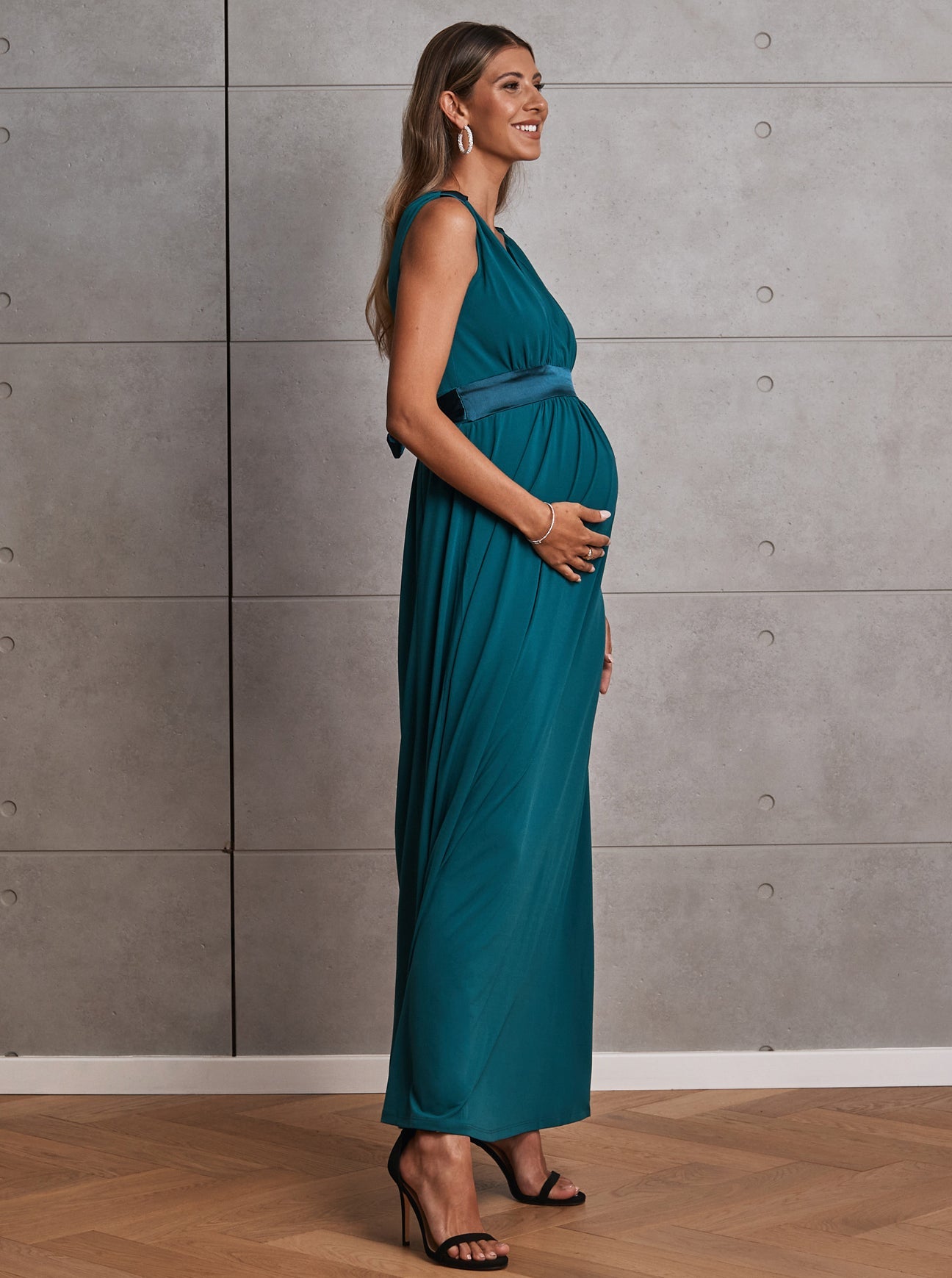Carla Maternity Evening Dress with easy Nursing Opening in Teal Green - Angel Maternity USA