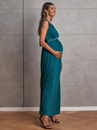 Carla Maternity Evening Dress with easy Nursing Opening in Teal Green - Angel Maternity USA