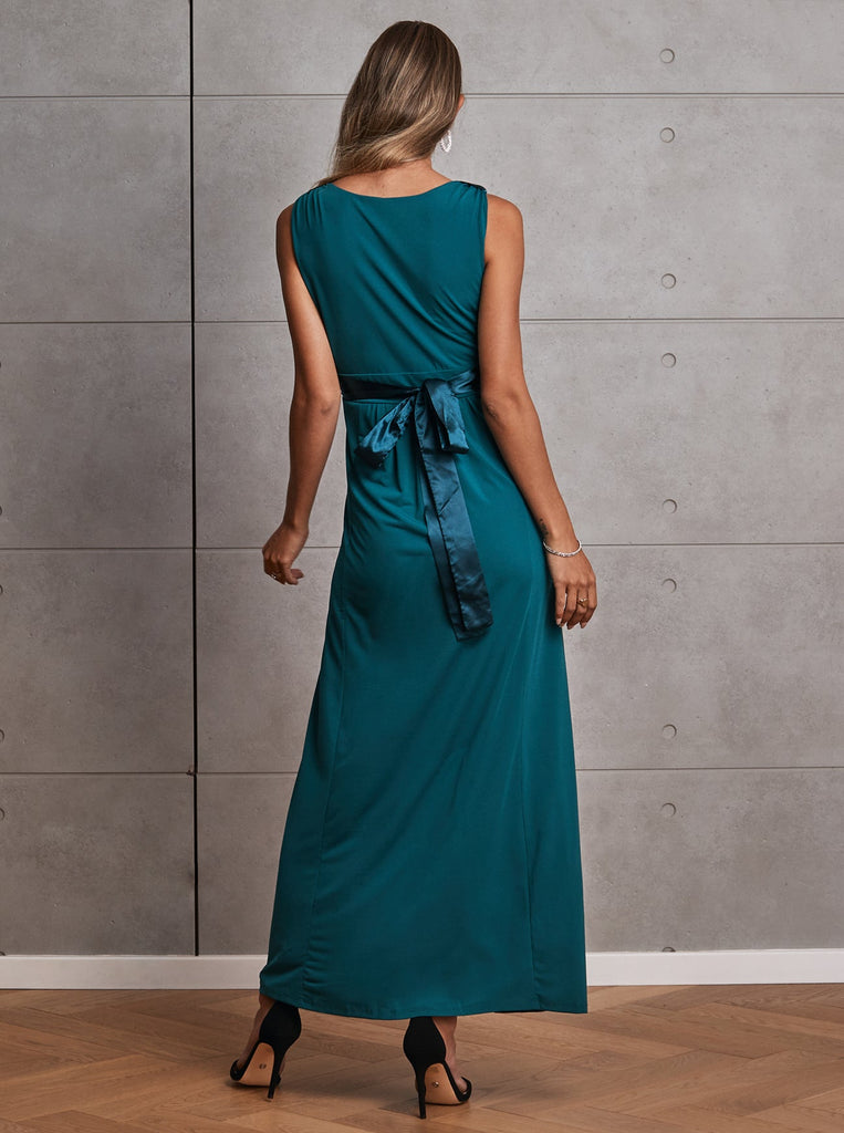 Carla Maternity Evening Dress with easy Nursing Opening in Teal Green - Angel Maternity USA