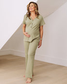 Full view - Maternity nursing loungewear PJ set Green