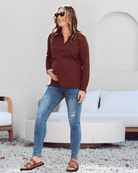 Maternity polo knit in Brown