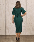 Back View - maternity nursing wrap dress in teal