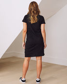 Back view- maternity t shirt dress in black