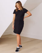 Side view- maternity t shirt dress in black