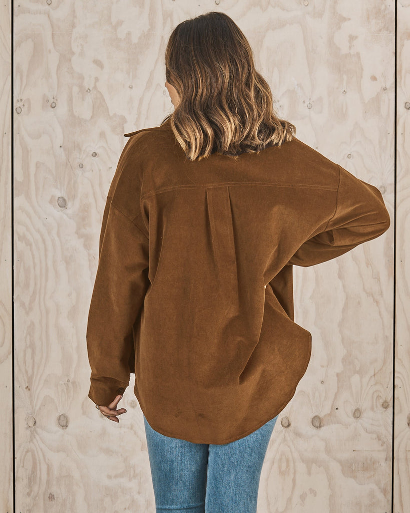 Back View - maternity corduroy jacket camel