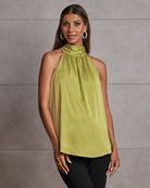 Main View- Maternity halter neck evening top citrine