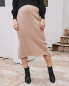 Front view - maternity knitted skirt beige