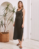Martina Maternity & Nursing Maxi Dress in Khaki - Angel Maternity USA