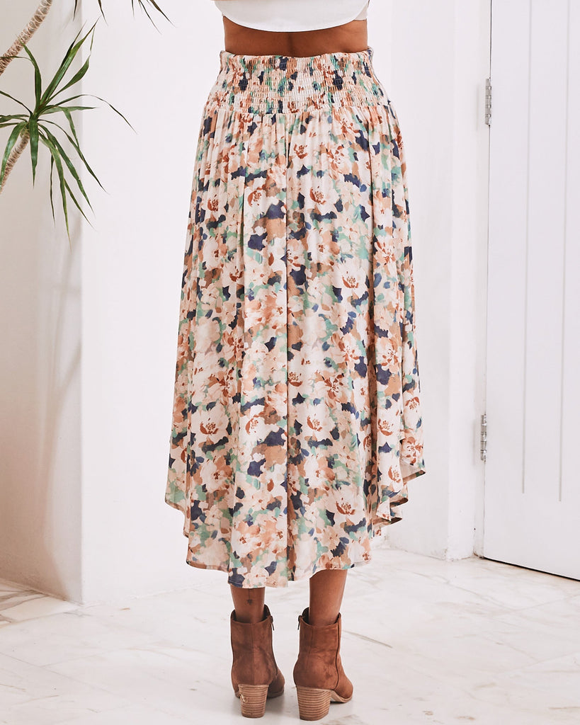 Back view- Maternity midi skirt floral print