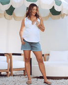 Side View - Maternity and nursing front button singlet-white