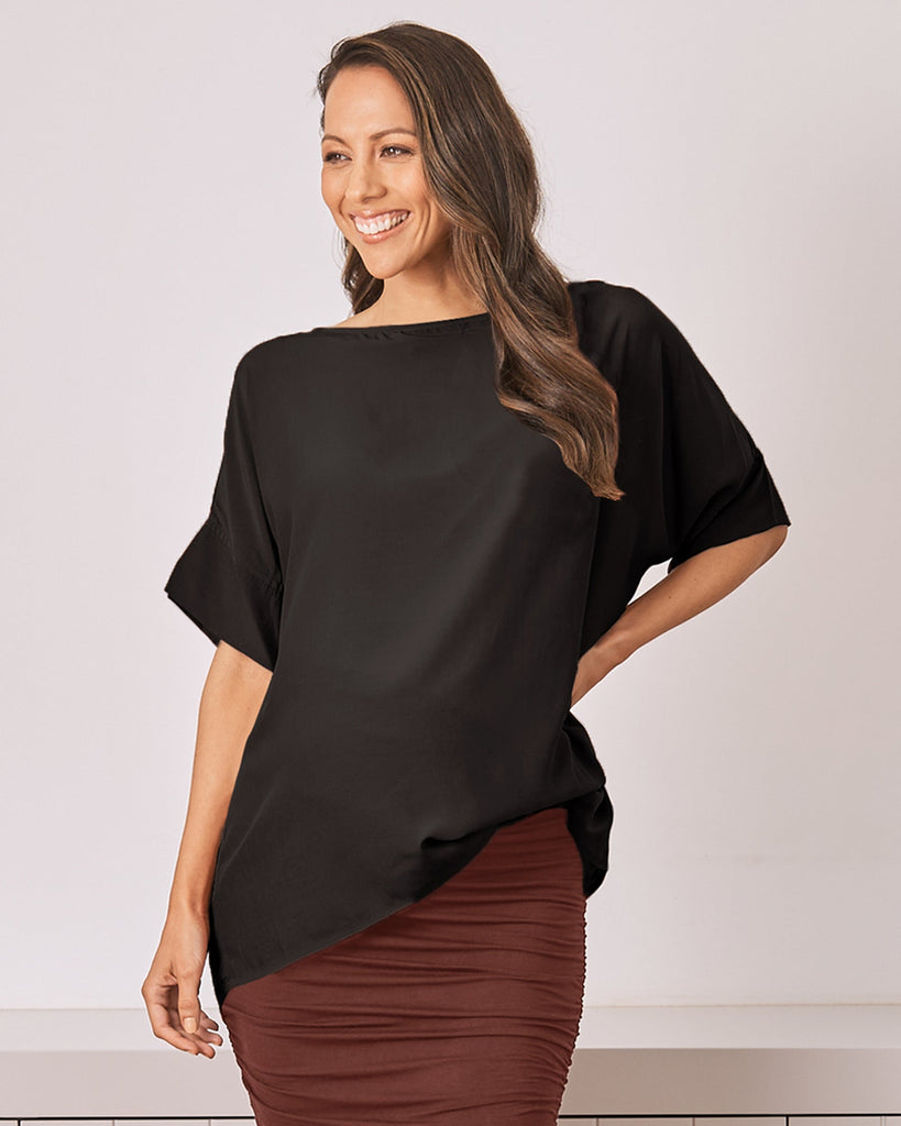 Front View - Maternity loose fit short sleeve top back 