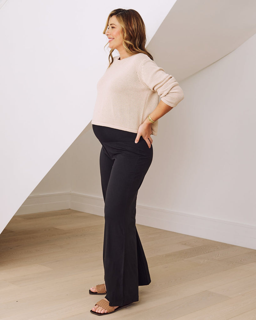 Side View - Maternity crew neck in beige