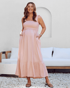 Maternity shirred maxi dress in pink
