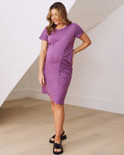 Side View - maternity t shirt dress in purple