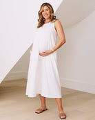 Main view- maternity  relaxed fit cotton dress in white