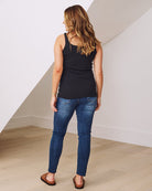 Back view- maternity and nursing ribbed singlet in black