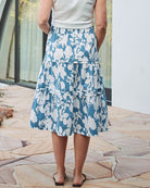 Back view -Maternity tiered floral skirt in blue