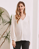 Front View - Maternity v neck long sleeve top off white