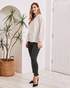 Side View - Maternity v neck long sleeve top off white
