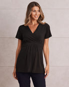 Bree Crossover Black Maternity  Work Top - Angel Maternity USA