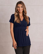 Bree Maternity Crossover  Work Top - Dark Navy - Angel Maternity USA