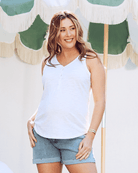 Front View - Maternity and nursing front button singlet-white