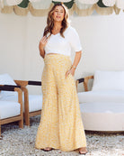 maternity wide leg pants in mustard print